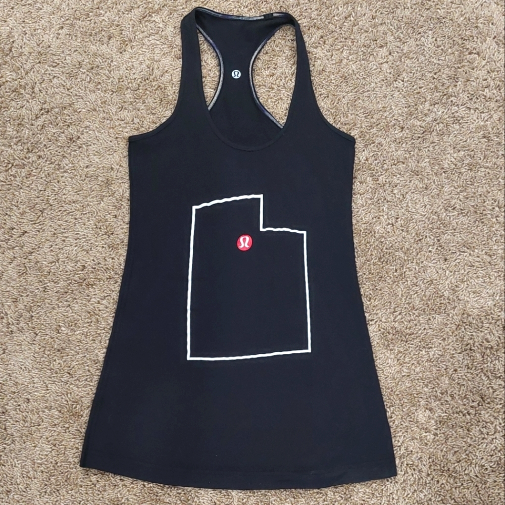 LULULEMON Black Cool Racerback Tank Limited Edition Utah State Outline Graphic